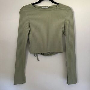 NA-KD Open Back Long Sleeves Top Green Size XS